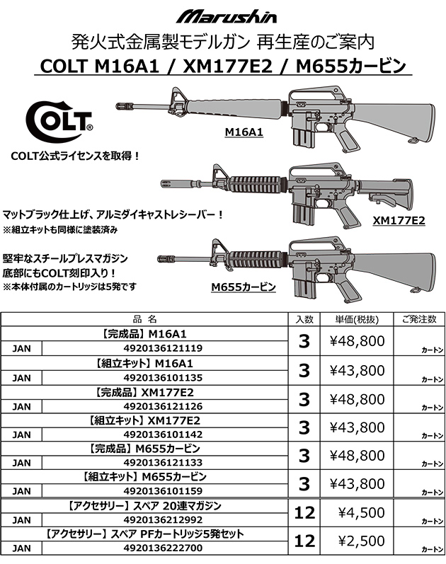 マルシン 発火式金属製モデルガン COLT M16A1 / XM177E2 / M655
