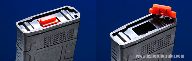 エンドプレートと中のオレンジのストッパー