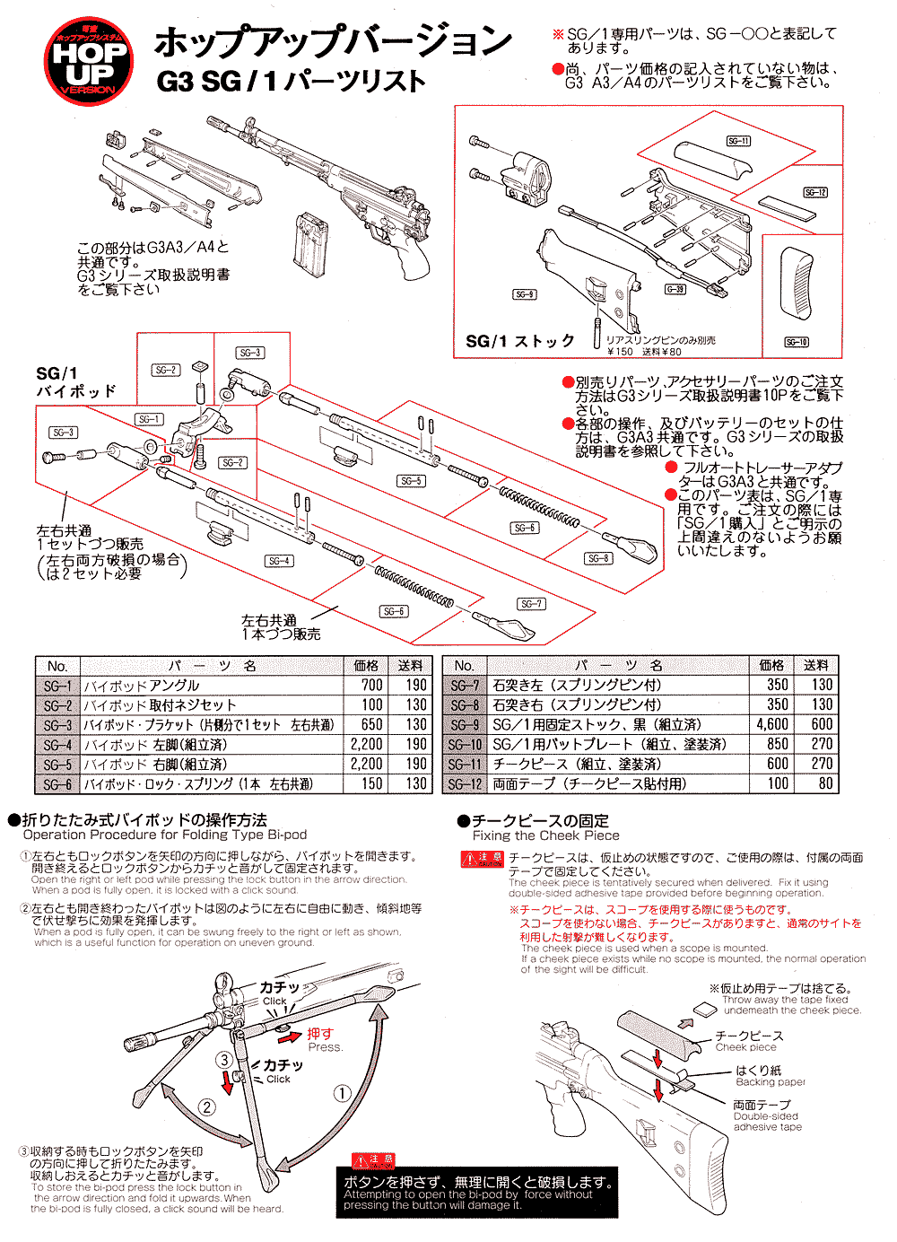 東京マルイ 電動ガン H\u0026K G3 SG/1 チークピースバイポット固定ネジ欠品
